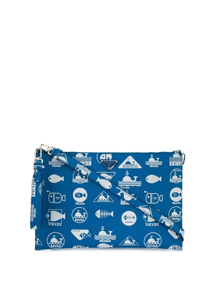 Prada Multi Logo Clutch - Blue