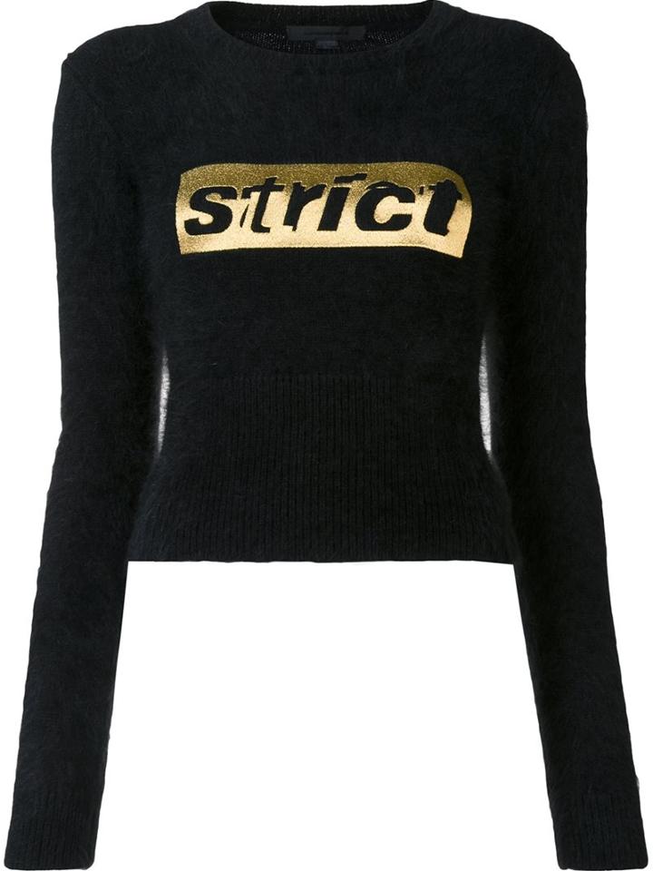 Alexander Wang Strict Embroidered Shrunken Jumper, Women's, Size: Small, Black, Nylon/angora/wool