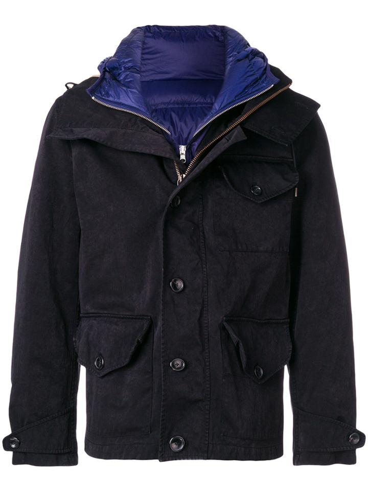 Ten-c Hooded Buttoned Coat - Black