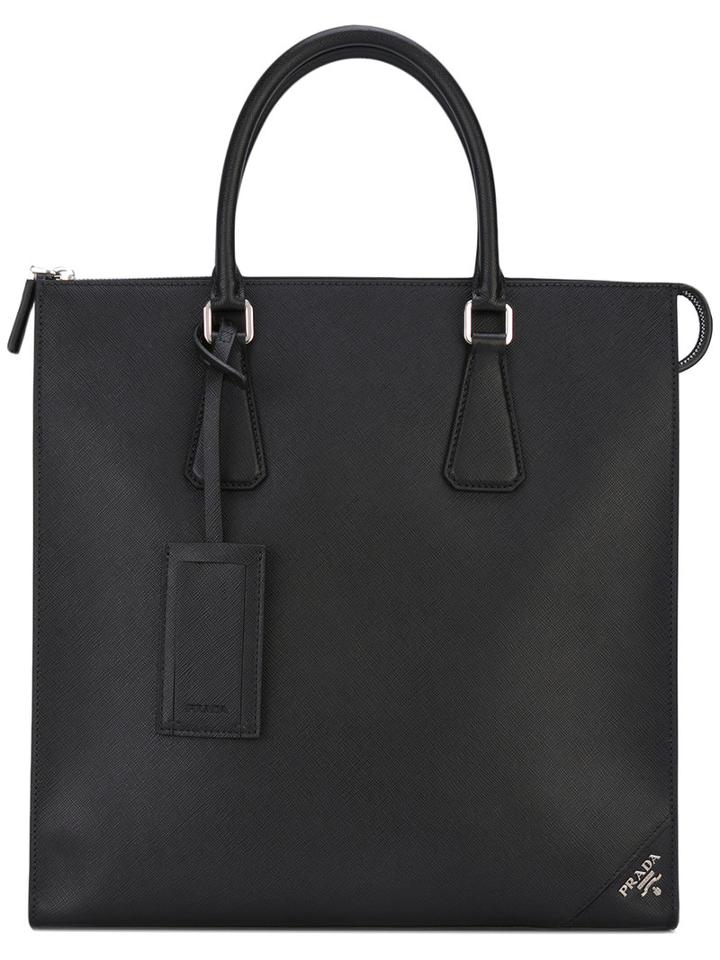 Prada Structured Zipped Tote, Men's, Black, Calf Leather