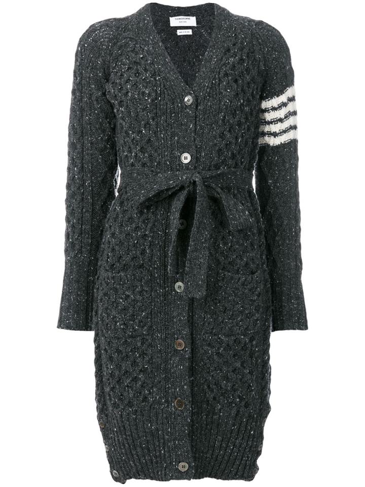 Thom Browne Long Tweed V-neck Cardigan Coat - Grey