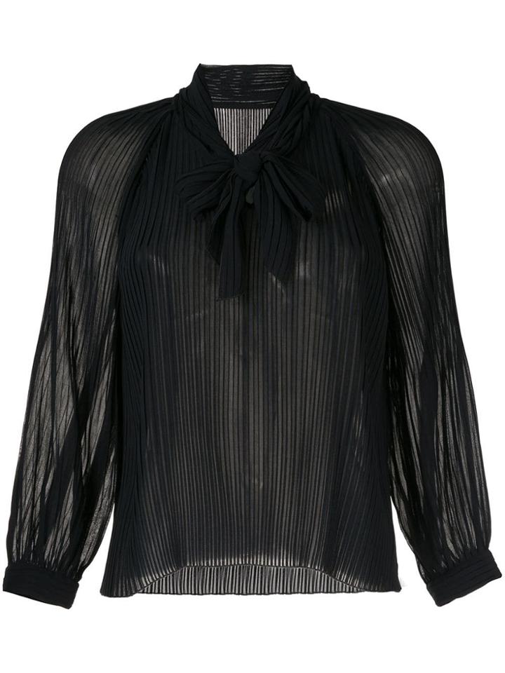 Ballsey Semi-sheer Pleated Blouse - Black