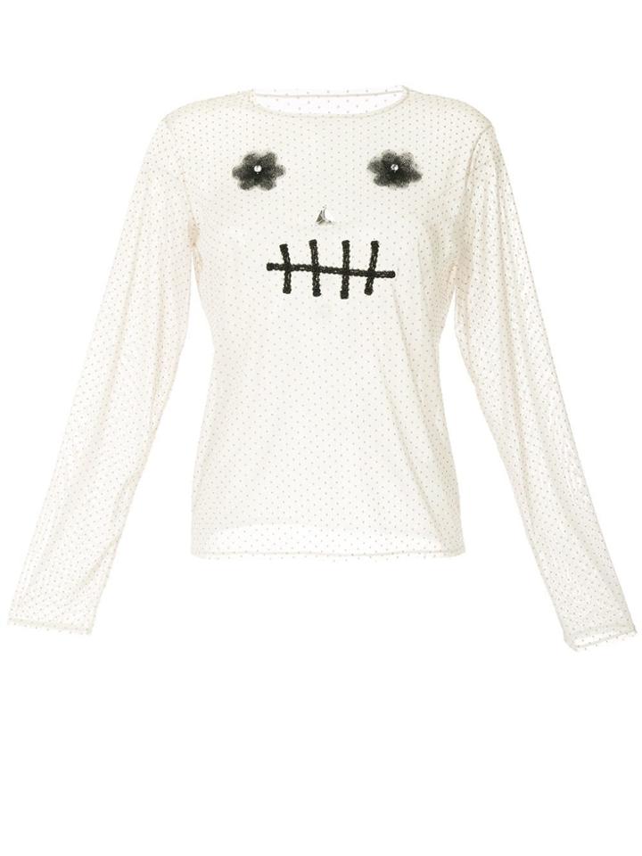 Tu Es Mon Trésor Skull Dotted Mesh Top - Neutrals