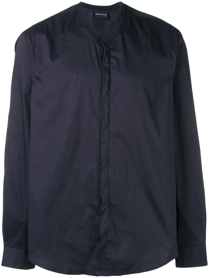 Emporio Armani V-neck Button Down Shirt - Blue