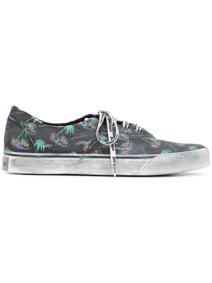 Palm Angels Flames Distressed Low-top Sneakers - Grey