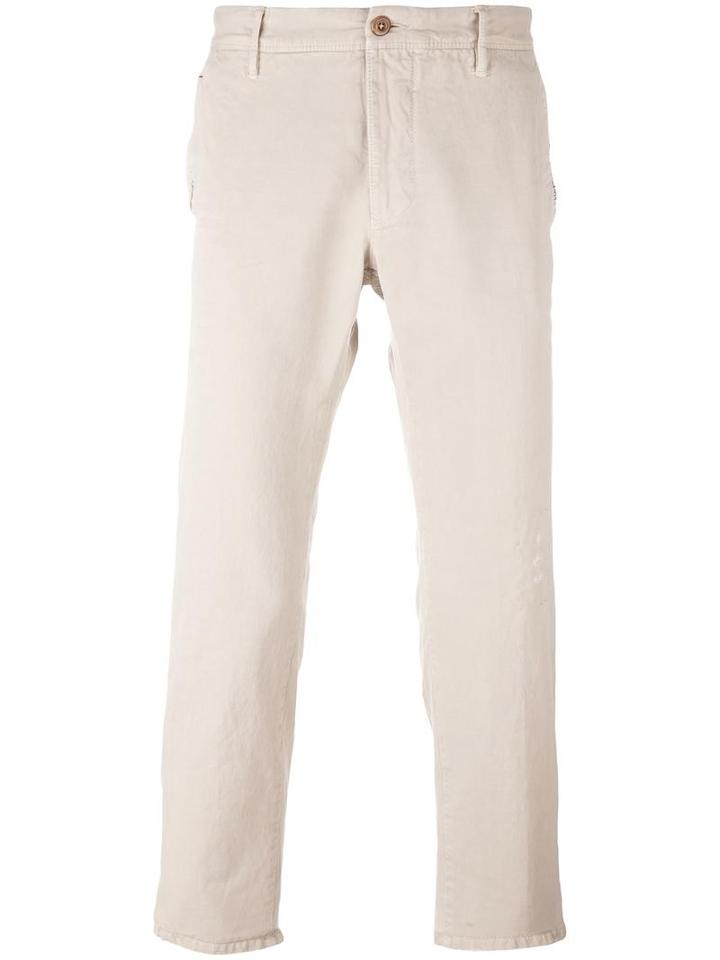 Incotex Patch Embroidered Chinos, Men's, Size: 36, Nude/neutrals, Cotton