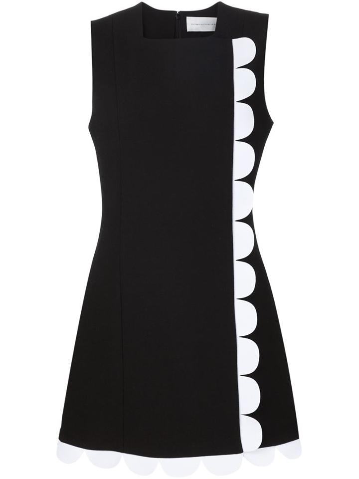 Victoria Victoria Beckham Scalloped Flared Dress, Women's, Size: 8, Black, Silk/wool
