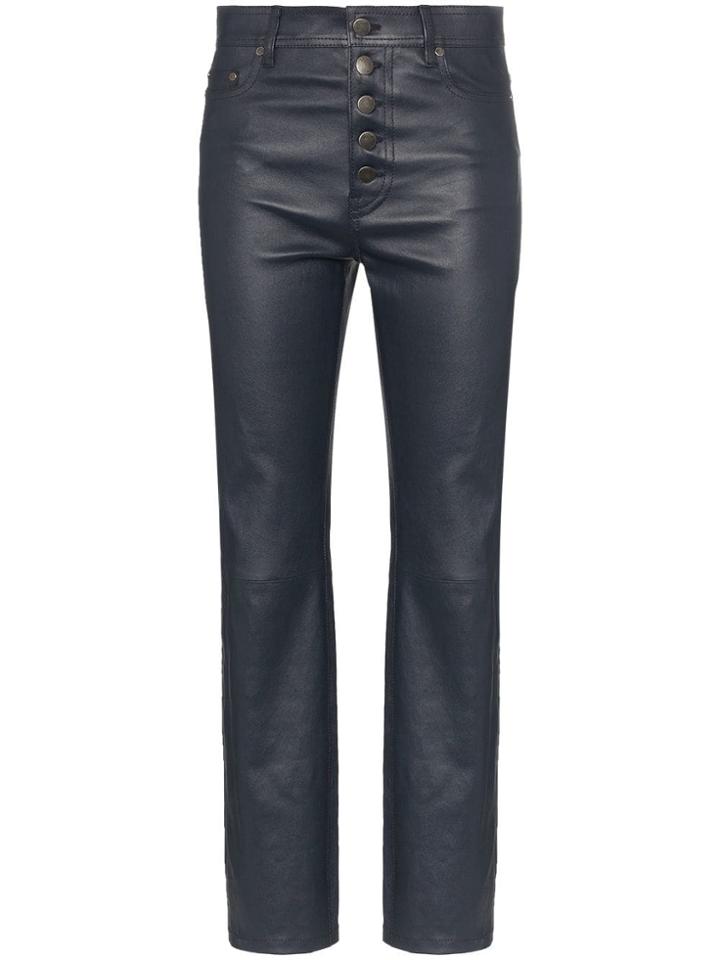Joseph Navy Den Buttoned Cropped Leather Trousers - Blue