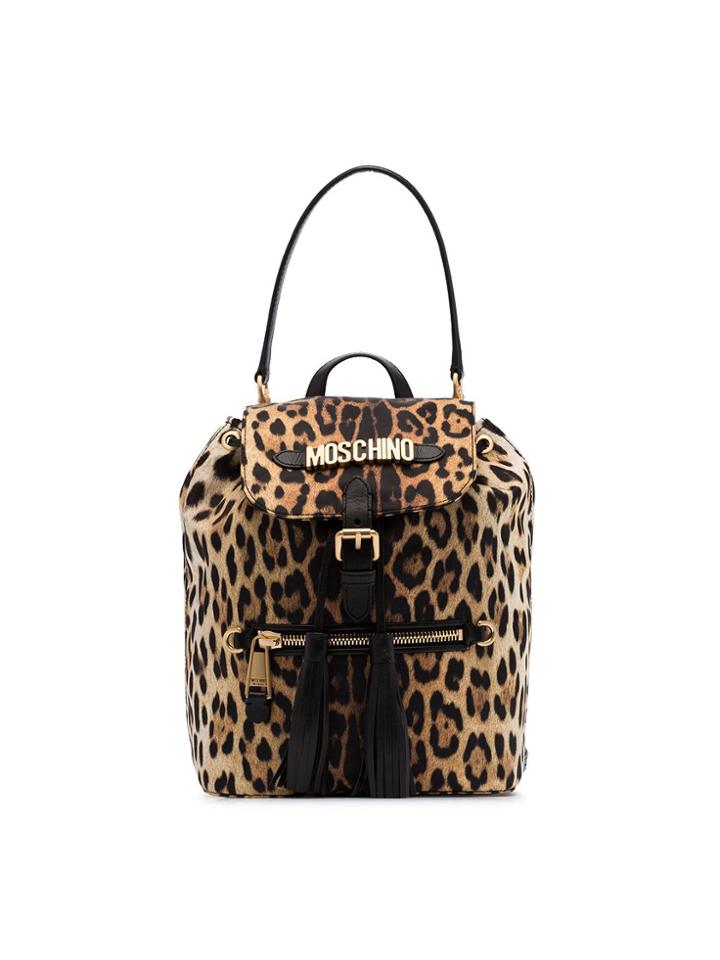 Moschino Black And Brown Logo Leopard Print Leather Backpack - 1555