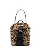 Moschino Black And Brown Logo Leopard Print Leather Backpack - 1555