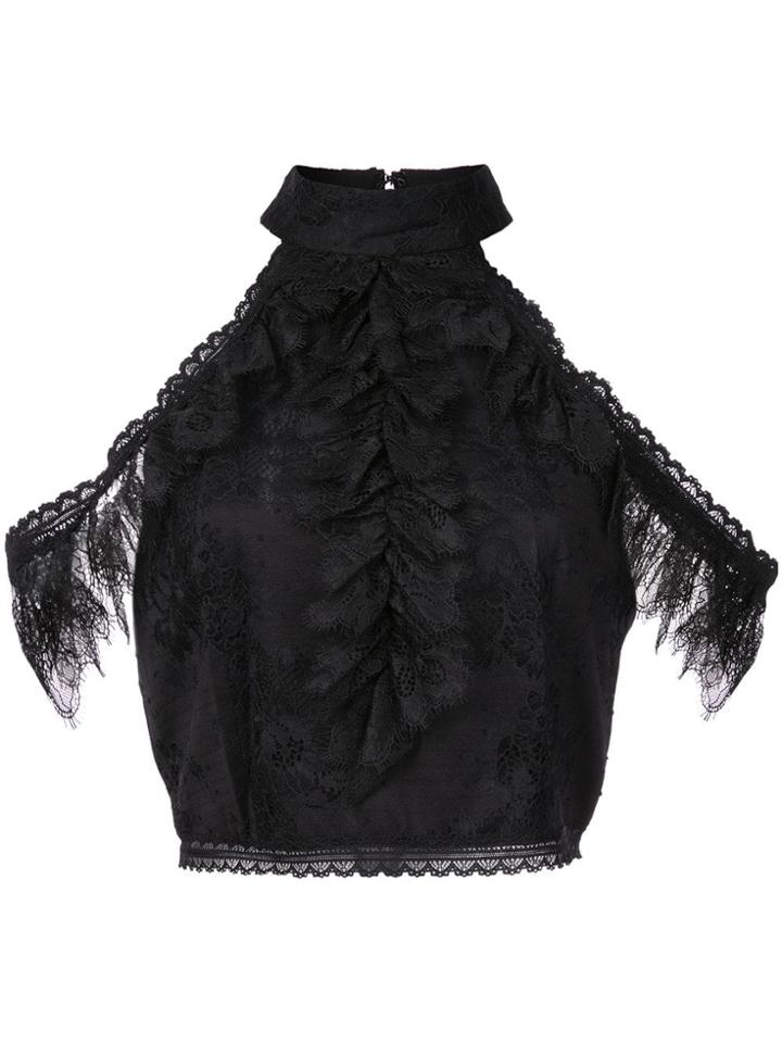 Alice+olivia Regina Cold-shoulder Lace Cropped Top - Black