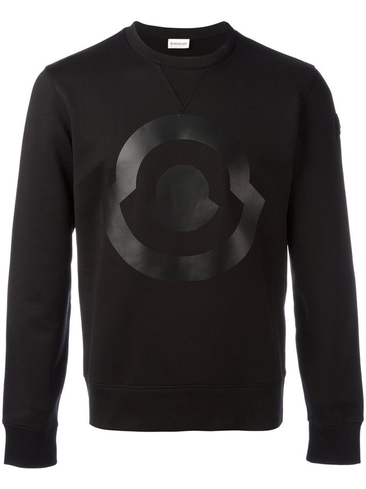 Moncler Logo Print Sweatshirt, Men's, Size: Small, Black, Cotton/lamb Skin