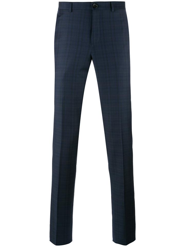 Ps By Paul Smith Plaid Tailored Trousers, Men's, Size: 30, Blue, Wool