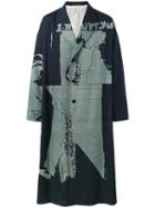 Yohji Yamamoto Oversized Printed Overcoat, Men's, Size: 3, Blue, Wool/silk/cupro