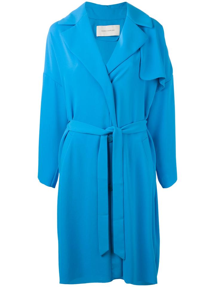 Cédric Charlier Belted Midi Coat, Women's, Size: Small, Blue, Polyester