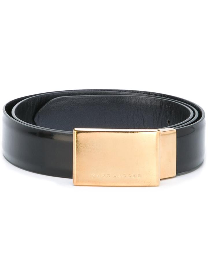 Marc Jacobs Gold Buckle Plaque Belt, Men's, Size: Xl, Black, Leather