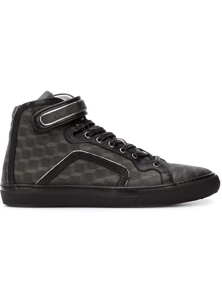 Pierre Hardy Cube Hi-top Sneakers, Men's, Size: 43, Black, Leather/nappa Leather/rubber