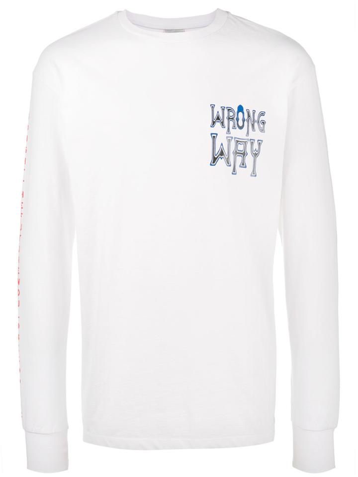 Ex Infinitas Wrong Way Print Long Sleeve T-shirt - White