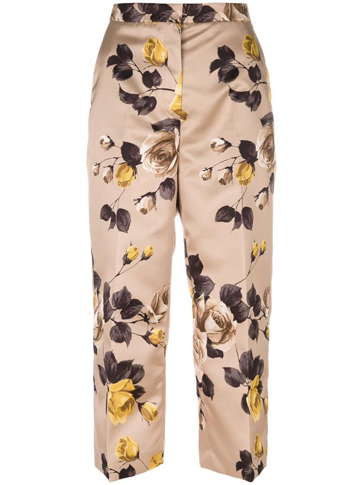 Rochas Floral Print Cropped Pants - Brown