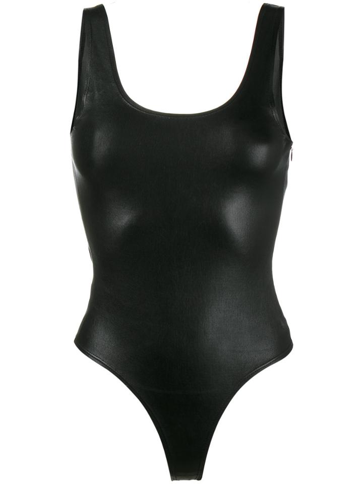 Sprwmn Stretch Leather Bodysuit - Black