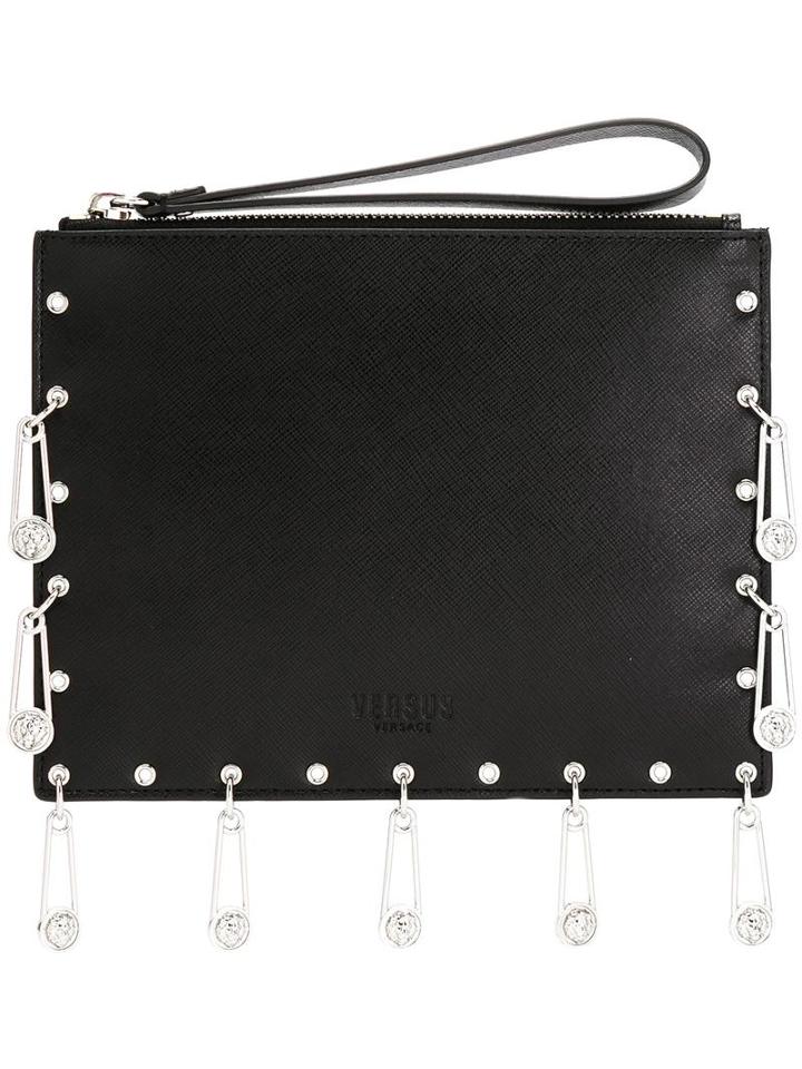 Versus Pins Embellished Clutch, Women's, Black, Calf Leather