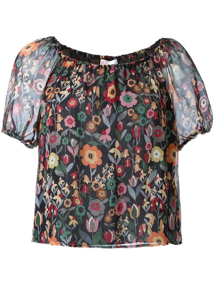 Red Valentino Floral Print Blouse, Women's, Size: 44, Black, Polyester/silk