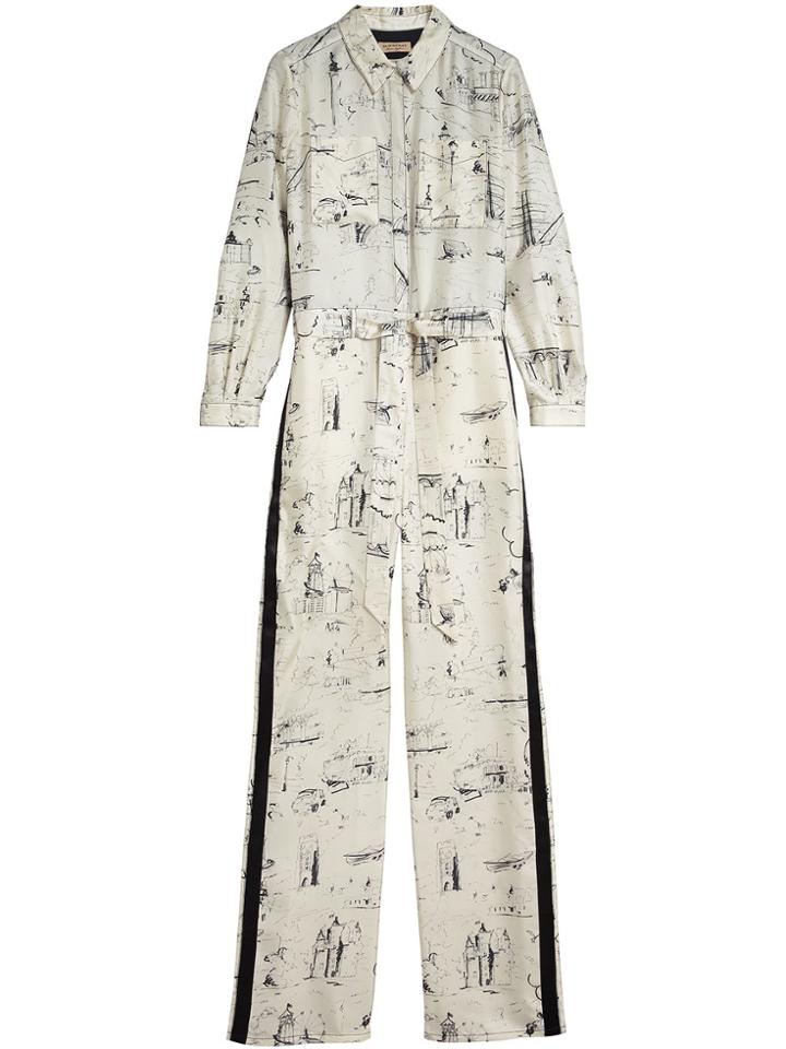 Burberry Landmark Print Silk Jumpsuit - White