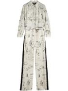 Burberry Landmark Print Silk Jumpsuit - White