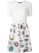 Boutique Moschino Multi Printed Dress, Women's, Size: 40, White, Cotton/virgin Wool