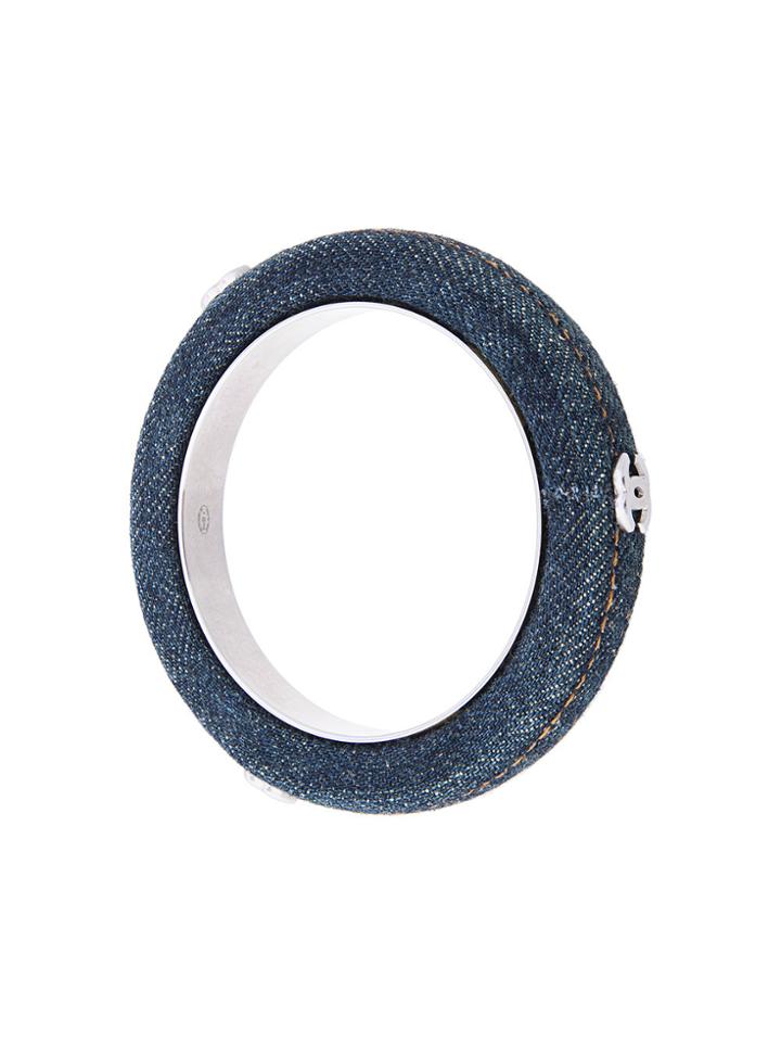 Chanel Vintage Logo Denim Bangle - Blue