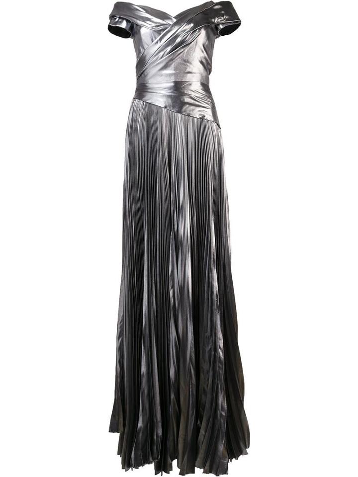 Matte Metallic (grey) Pleated Dress, Women's, Size: 10, Silk, J. Mendel