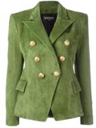 Balmain Double Breasted Blazer, Women's, Size: 38, Green, Cotton/lamb Skin/viscose