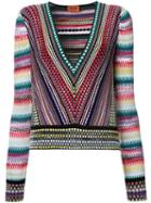 Missoni Striped V-neck Knitted Blouse, Women's, Size: 40, Nylon/viscose/polyester