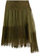 Ermanno Scervino Pleated Lace Midi Skirt - Green