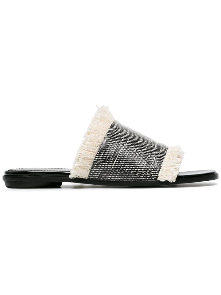 Proenza Schouler Fringed Raffia Slides - Black