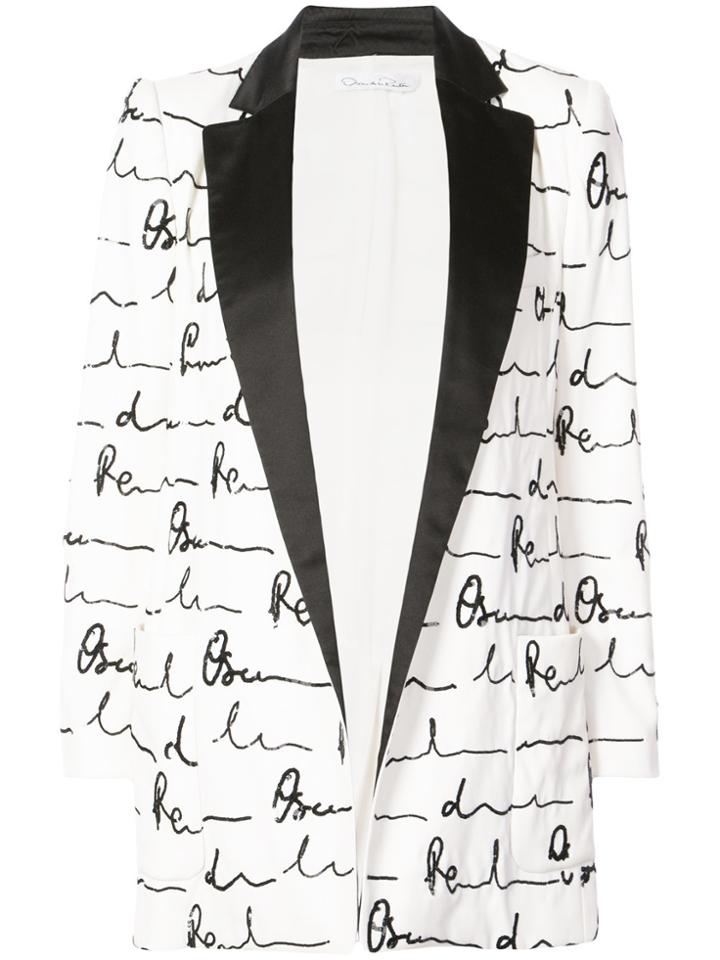 Oscar De La Renta Shawl Collar Printed Blazer - White