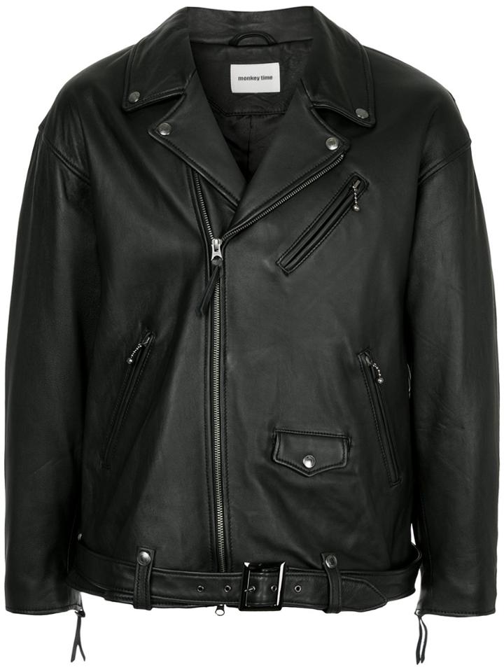 Monkey Time Oversized Biker Jacket - Black