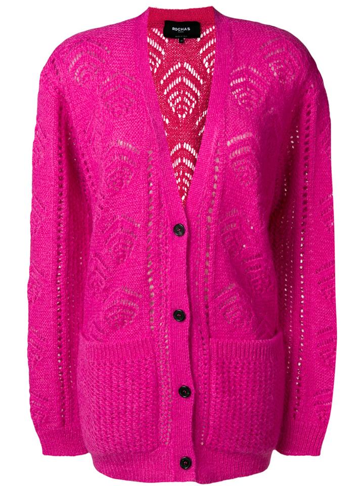 Rochas Longline Patterned Cardigan - Pink & Purple