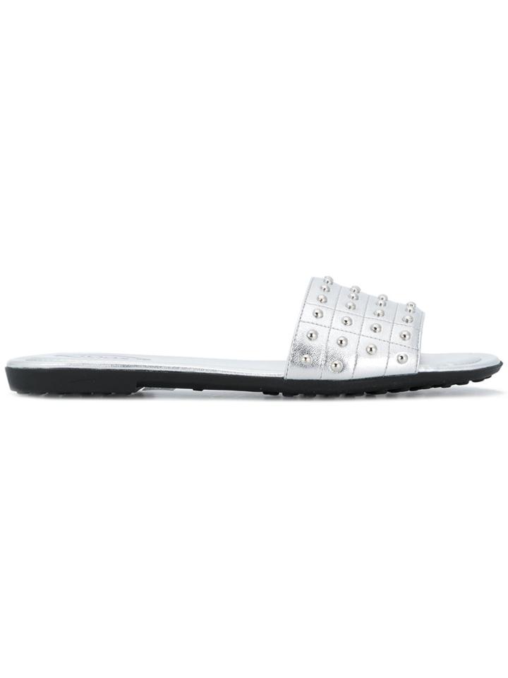 Tod's Metallic Studded Slides