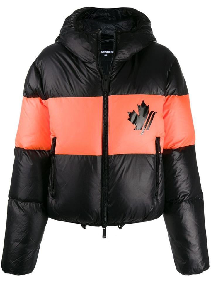 Dsquared2 Maple Leaf Print Puffer Jacket - Black