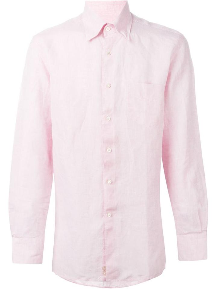 Canali Classic Shirt, Men's, Size: S, Pink/purple, Linen/flax