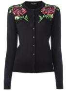 Dolce & Gabbana Rose Sequinned Embroidered Cardigan, Women's, Size: 40, Black, Cashmere/silk/polyamide/polyester