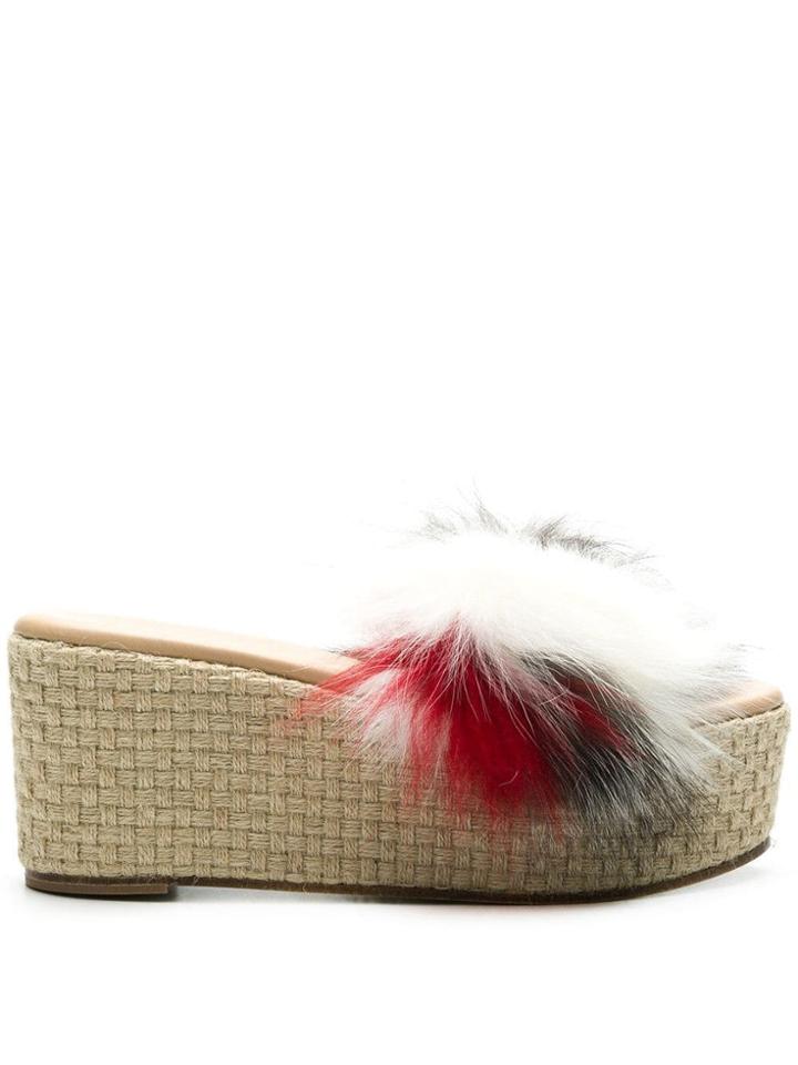 Solange Fur Trimmed Wedge Sandals - White