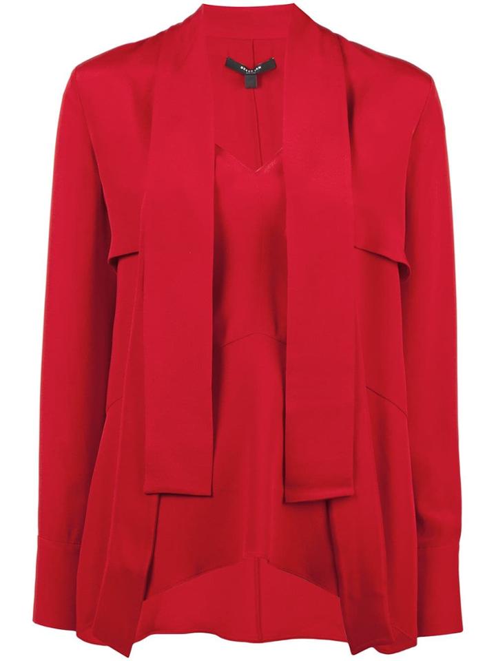Derek Lam Long Sleeve Blouse With Tie Overlay - Red