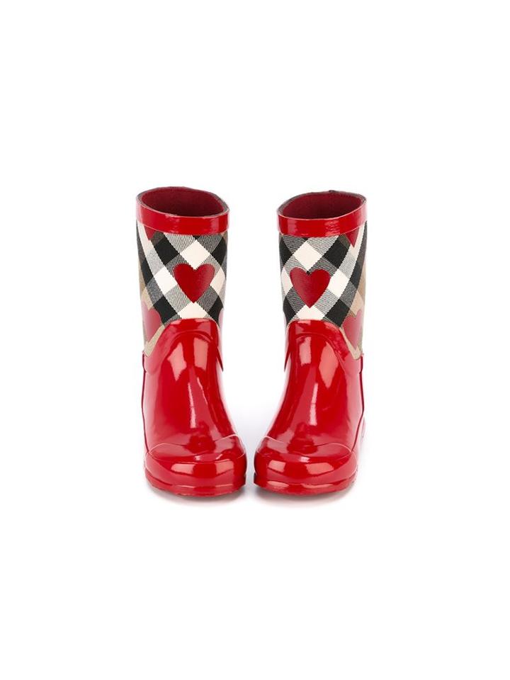 Burberry Kids Checked Print Rain Boots, Girl's, Size: 35, Red