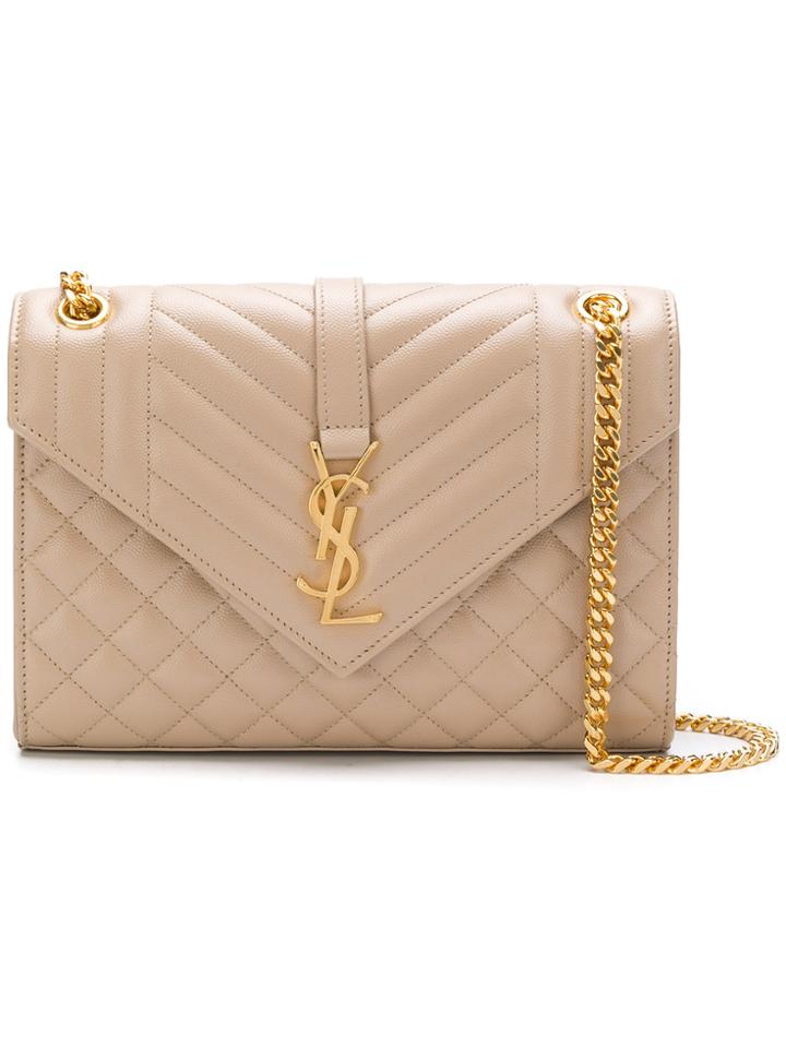 Saint Laurent Quilted Envelope Bag - Nude & Neutrals