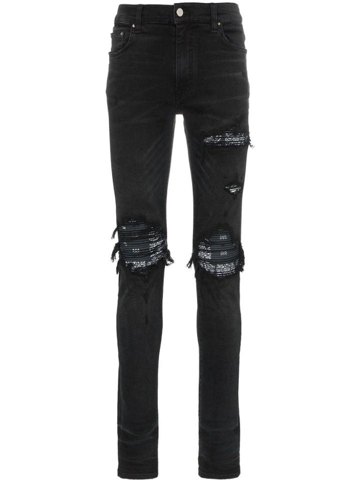 Amiri Mx1 Distressed Bandana Detail Slim Fit Jeans - Black