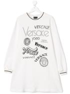 Young Versace Teen Logo Print Dress - White