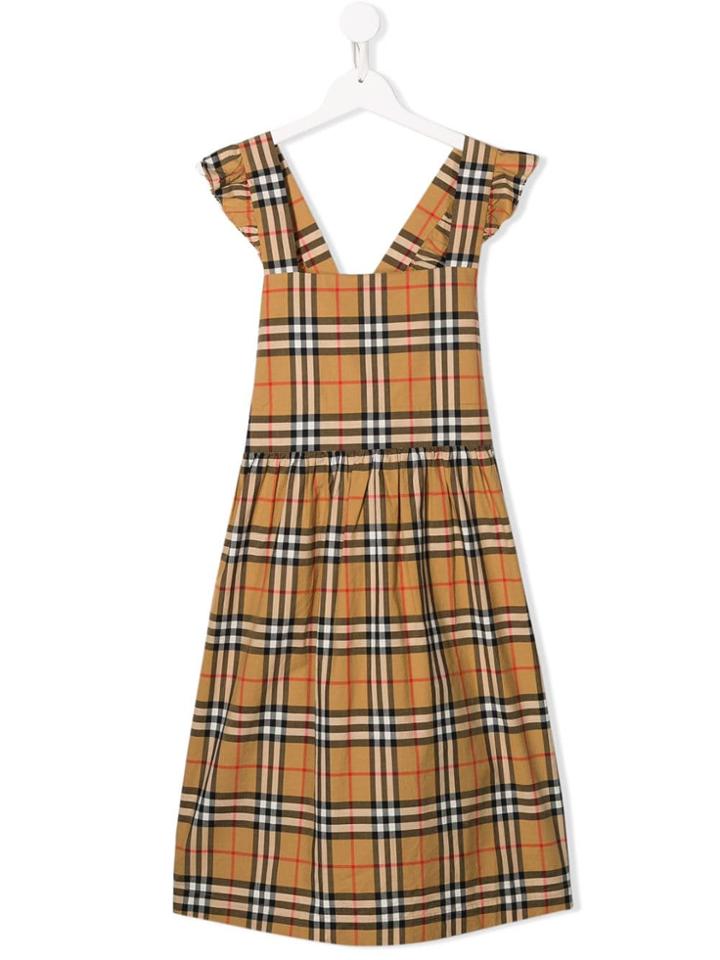 Burberry Kids Teen Ruffle Detail Vintage Check Cotton Dress - Neutrals