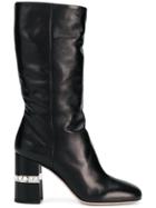 Miu Miu Crystal Embellished Knee Boots - Black